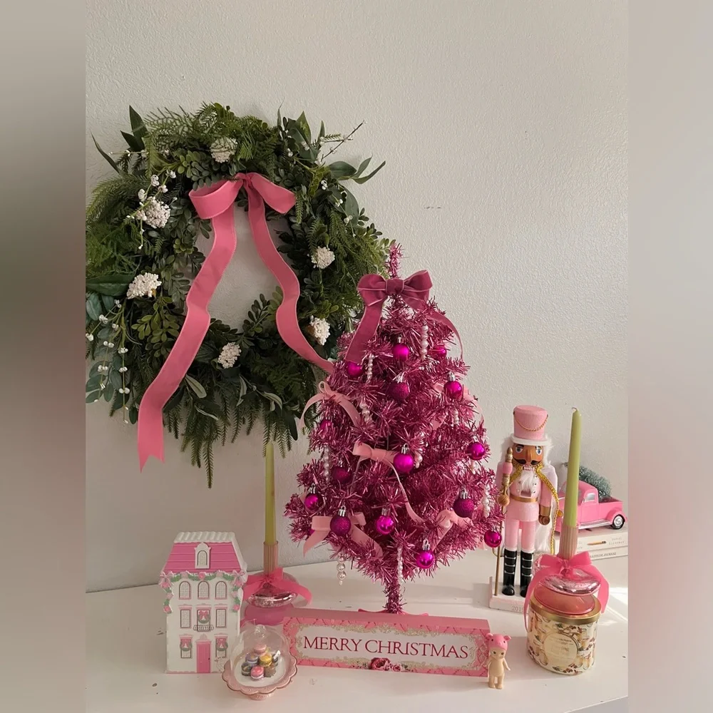 Pink Barbie Themr Christmas Tree 25” Glam Holiday Decor Vintage Style